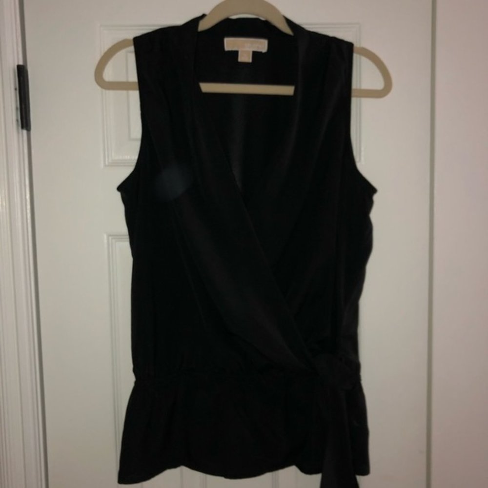 Michael Kors Black Sleeveless Faux Wrap Top